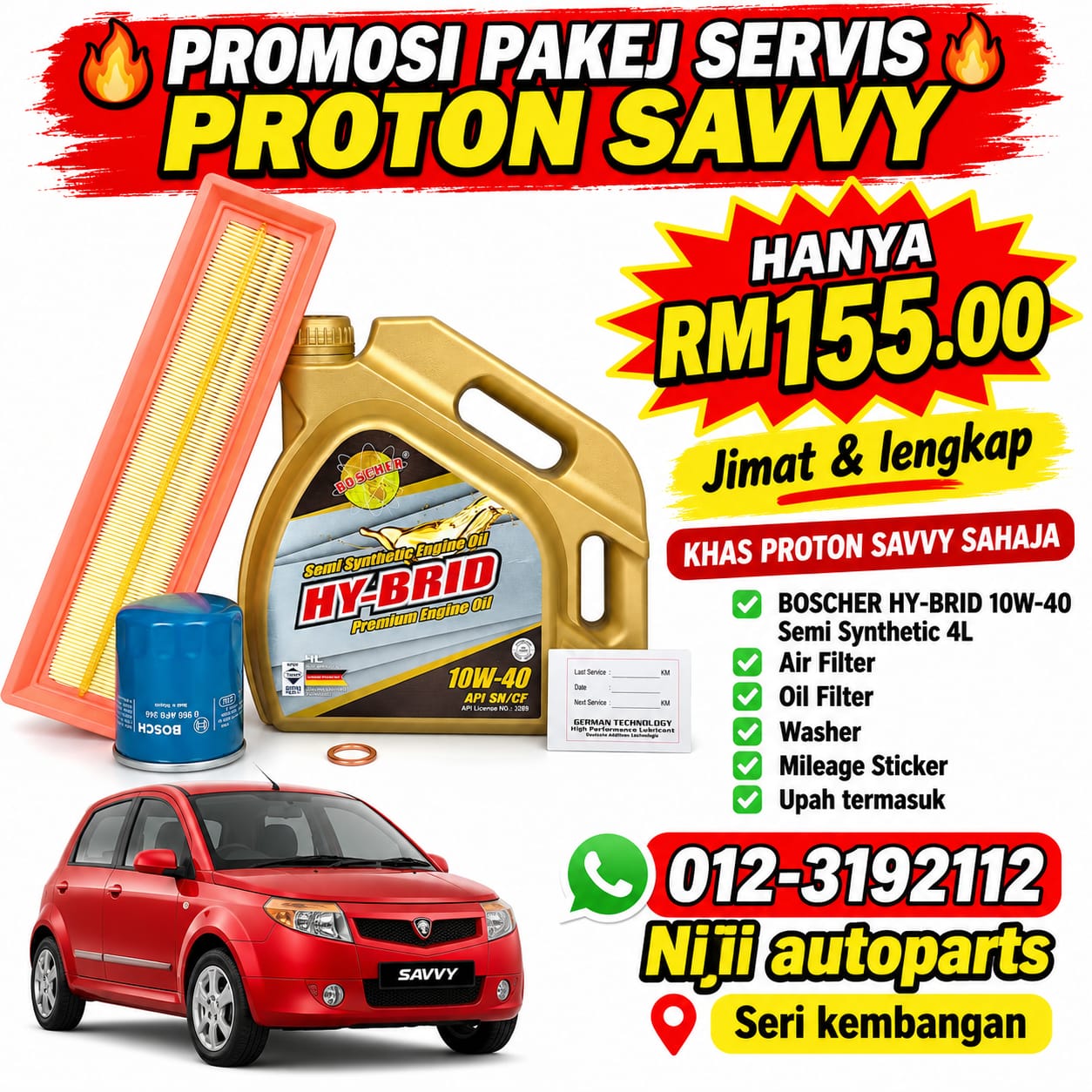 pakej servis proton savvy 10w40